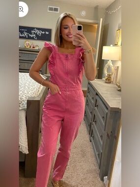 entro Hot Pink Ruffle-Strap Zip Jumpsuit